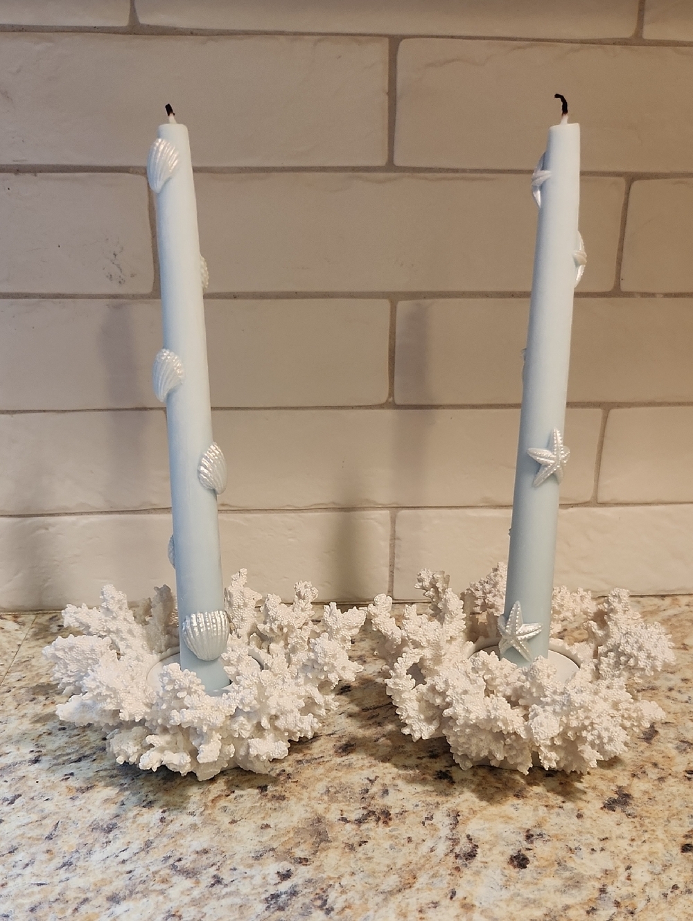 Partylite Coastal Faux Coral Candle Holders Set Of 2